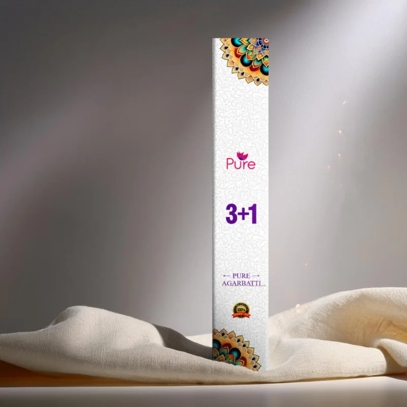 Pure Fragrance 3+1 Agarbatti box with ornate design, ideal for spiritual home décor or use with a Sai Baba murti. – Devsamagri devotional product