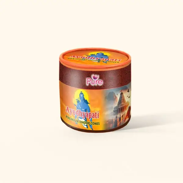 Ayodhya Lord Ram incense tin with bow, temples, and birds—spiritual home décor for devotional spaces. – Devsamagri devotional product