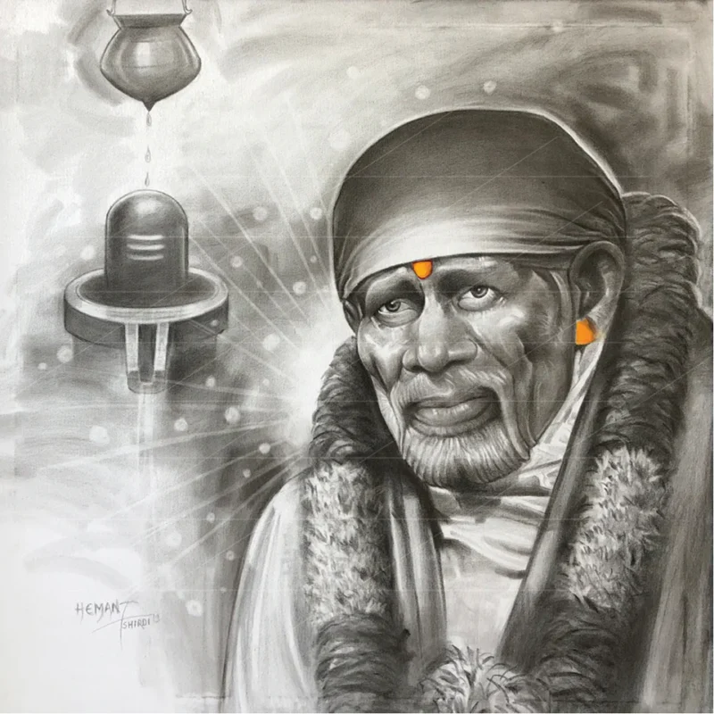 Shirdi Sai Baba Real Face Canvas Painting Portrait for Home Temple Wall Decor